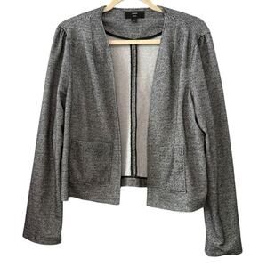 J Crew 365 Large Black White Textured Open Front Collarless Blazer Jacket